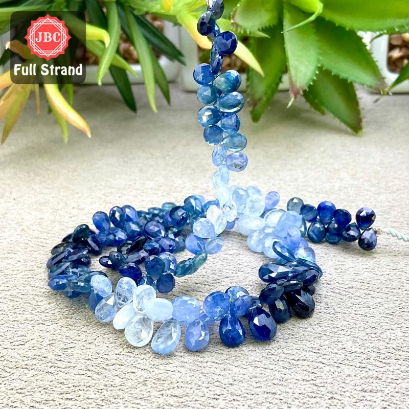 Blue Sapphire 6-11mm Faceted Pear Shape 16 Inch Long Gemstone Beads Strand - SKU:158384