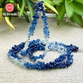 Blue Sapphire 4-5mm Briolette Drops Shape 15 Inch Long Gemstone Beads - Total 2 Strands In The Lot - SKU:158387
