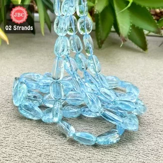 Aquamarine 11.5-20mm Smooth Nuggets Shape 16 Inch Long Gemstone Beads - Total 2 Strands In The Lot - SKU:158334