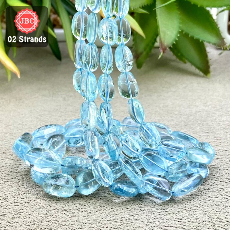 Aquamarine 11-20mm Smooth Nuggets Shape 16 Inch Long Gemstone Beads - Total 2 Strands In The Lot - SKU:158337