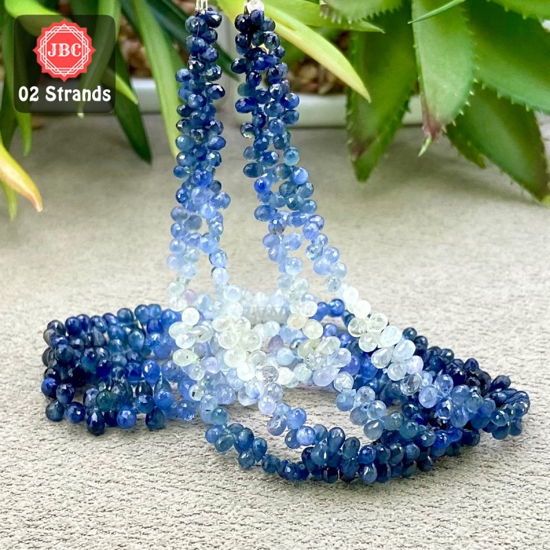 Blue Sapphire 3.5-5.5mm Briolette Drops Shape 15 Inch Long Gemstone Beads - Total 2 Strands In The Lot - SKU:158388