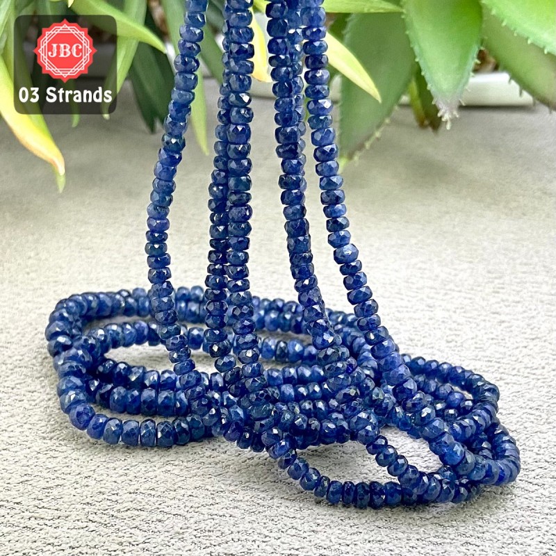 Blue Sapphire 3.5-5mm Faceted Rondelle Shape 16 Inch Long Gemstone Beads - Total 3 Strands In The Lot - SKU:158433
