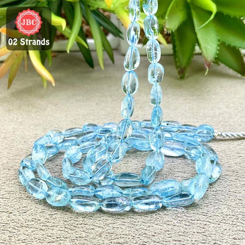 Aquamarine 8-14.5mm Smooth Nuggets Shape 18 Inch Long Gemstone Beads - Total 2 Strands In The Lot - SKU:158336