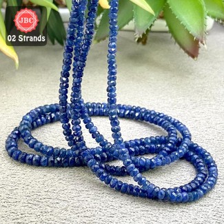 Blue Sapphire 3-5mm Faceted Rondelle Shape 19 Inch Long Gemstone Beads - Total 2 Strands In The Lot - SKU:158431
