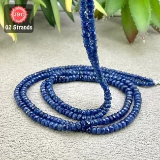 Blue Sapphire 3-5.5mm Faceted Rondelle Shape 18 Inch Long Gemstone Beads - Total 2 Strands In The Lot - SKU:158432