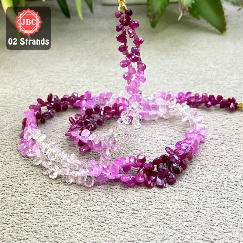 Ruby 4-5.5mm Faceted Pear Shape 15 Inch Long Gemstone Beads - Total 2 Strands In The Lot - SKU:158394