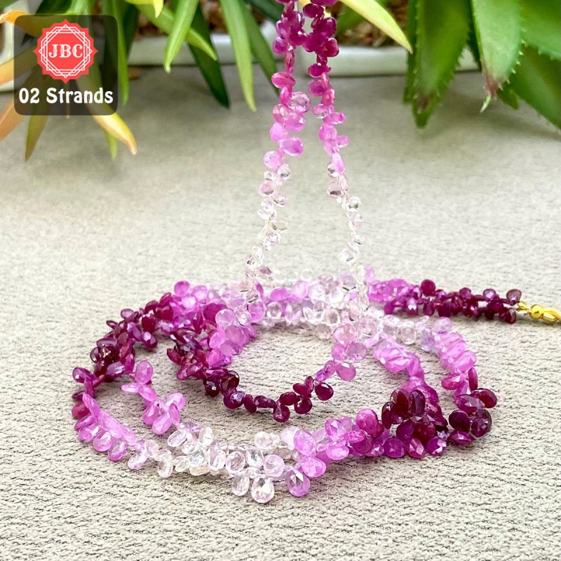 Ruby 3.5-5mm Faceted Pear Shape 15 Inch Long Gemstone Beads - Total 2 Strands In The Lot - SKU:158390