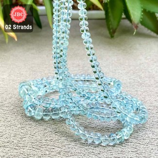 Aquamarine 4-9mm Smooth Rondelle Shape 16 Inch Long Gemstone Beads - Total 2 Strands In The Lot - SKU:158341