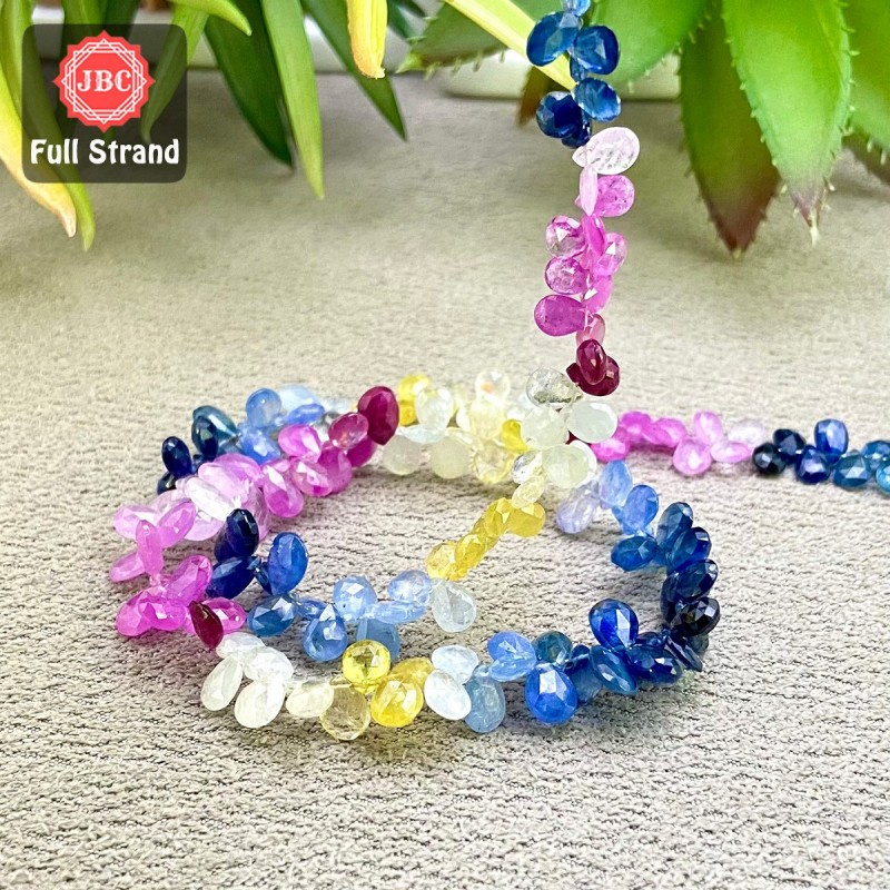 Multi Sapphire 5-9mm Faceted Pear Shape 15 Inch Long Gemstone Beads Strand - SKU:158427