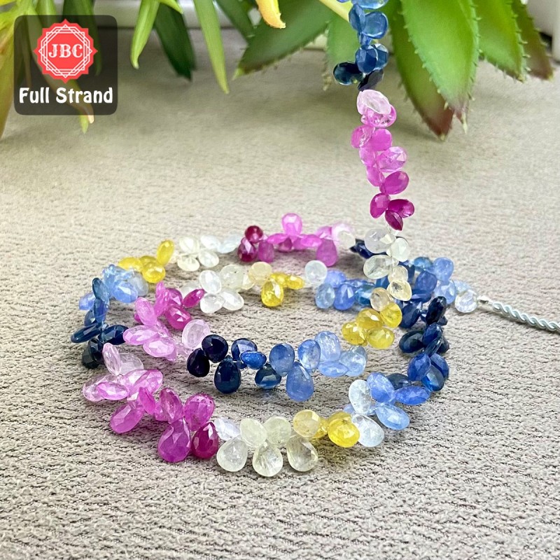 Multi Sapphire 6-8mm Faceted Pear Shape 15 Inch Long Gemstone Beads Strand - SKU:158428