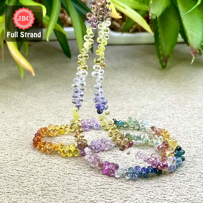 Multi Sapphire 4mm Faceted Drops Shape 16 Inch Long Gemstone Beads Strand - SKU:158331