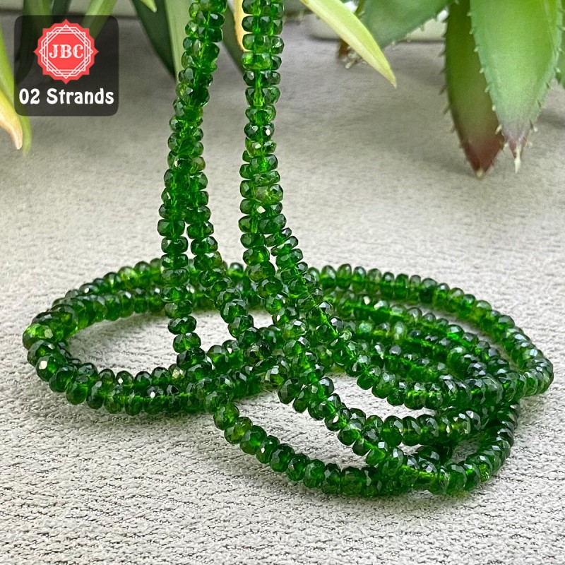 Chrome Diopside 4-5.5mm Faceted Rondelle Shape 16 Inch Long Gemstone Beads - Total 2 Strands In The Lot - SKU:158440