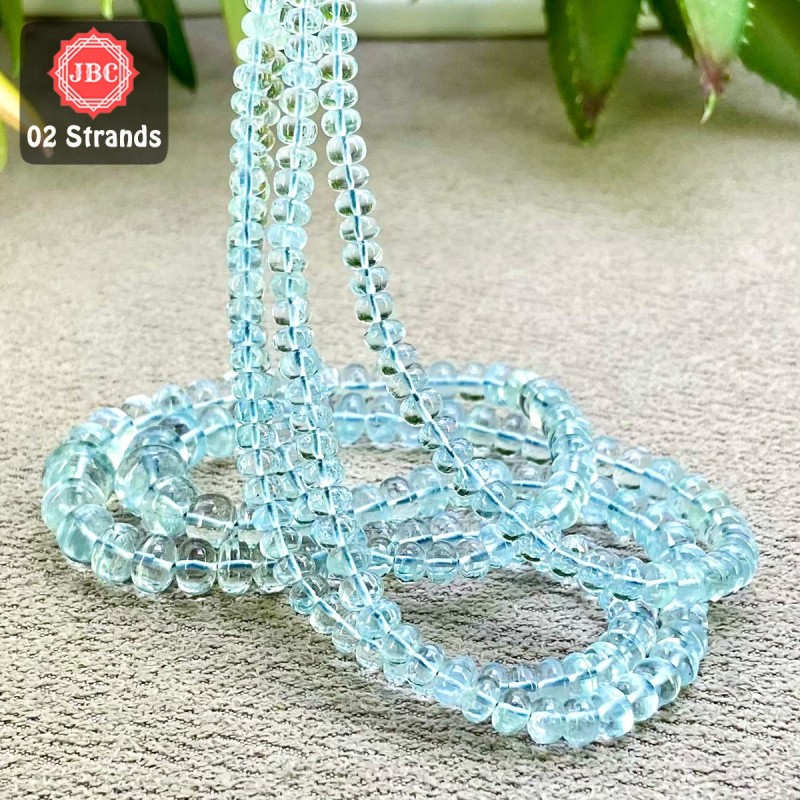 Aquamarine 4-8.5mm Smooth Rondelle Shape 16 Inch Long Gemstone Beads - Total 2 Strands In The Lot - SKU:158340