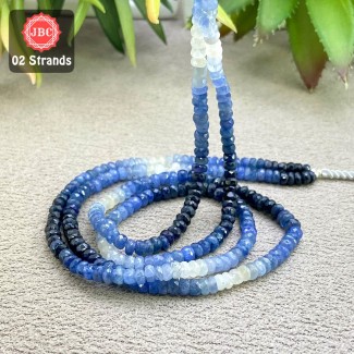 Blue Sapphire 4-4.5mm Faceted Rondelle Shape 16 Inch Long Gemstone Beads - Total 2 Strands In The Lot - SKU:158443