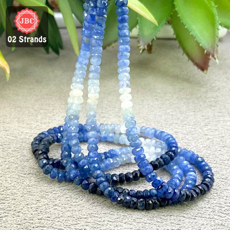 Blue Sapphire 4-4.5mm Faceted Rondelle Shape 16 Inch Long Gemstone Beads - Total 2 Strands In The Lot - SKU:158447