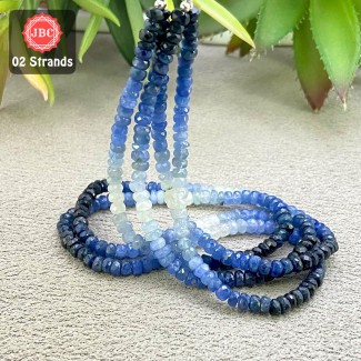 Blue Sapphire 4-4.5mm Faceted Rondelle Shape 16 Inch Long Gemstone Beads - Total 2 Strands In The Lot - SKU:158444