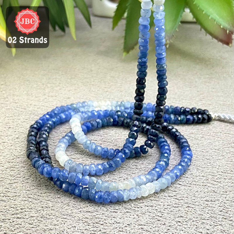 Blue Sapphire 4-4.5mm Faceted Rondelle Shape 16 Inch Long Gemstone Beads - Total 2 Strands In The Lot - SKU:158446