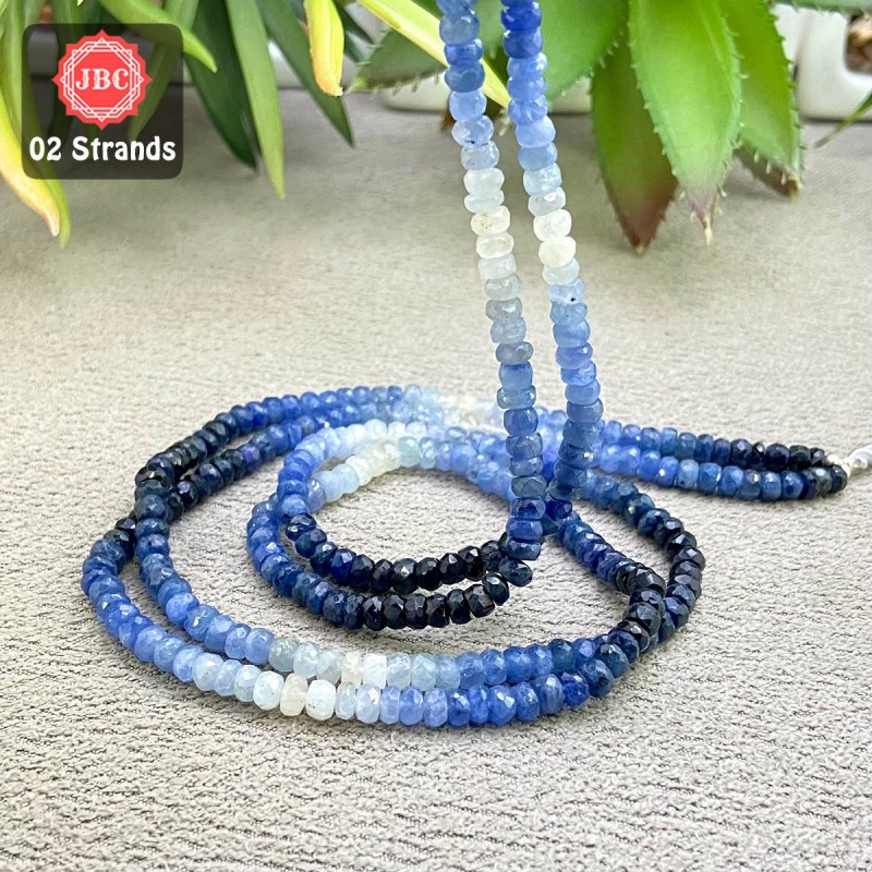 Blue Sapphire 4-4.5mm Faceted Rondelle Shape 16 Inch Long Gemstone Beads - Total 2 Strands In The Lot - SKU:158445