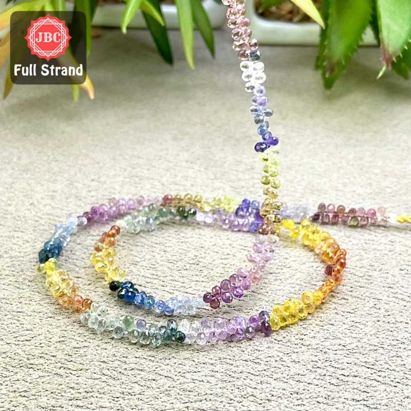 Multi Sapphire 4mm Faceted Drops Shape 16 Inch Long Gemstone Beads Strand - SKU:158325
