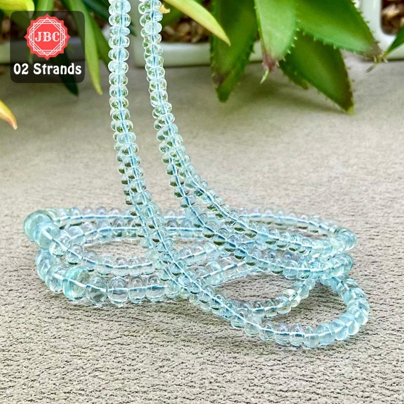 Aquamarine 4-8mm Smooth Rondelle Shape 16 Inch Long Gemstone Beads - Total 2 Strands In The Lot - SKU:158339