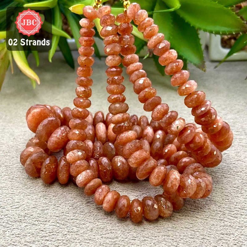 Sun Stone 7-14.5mm Faceted Rondelle Shape 16 Inch Long Gemstone Beads - Total 2 Strands In The Lot - SKU:158595