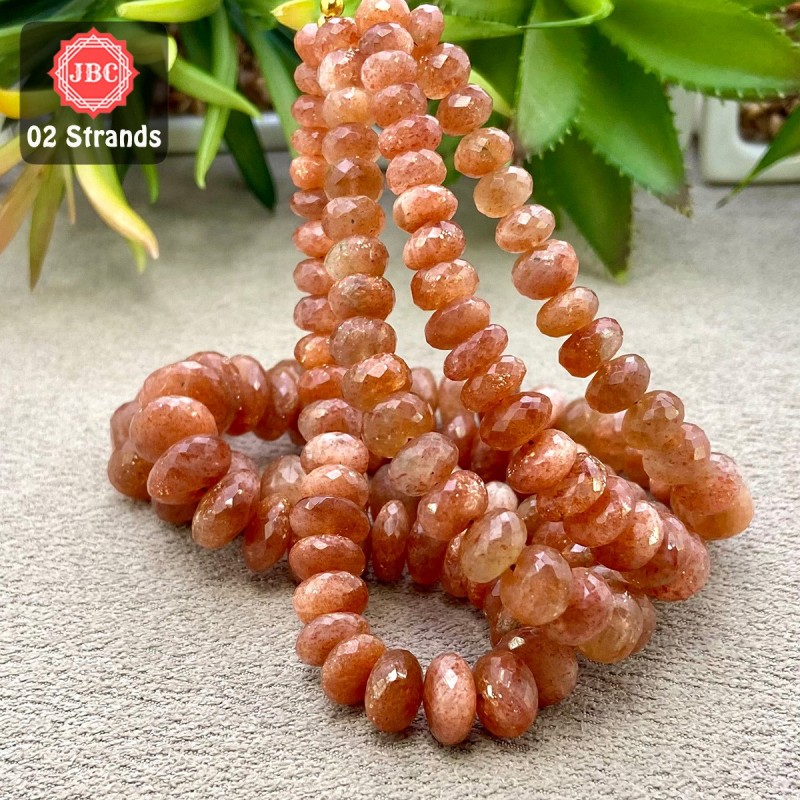Sun Stone 7.5-14.5mm Faceted Rondelle Shape 16 Inch Long Gemstone Beads - Total 2 Strands In The Lot - SKU:158594