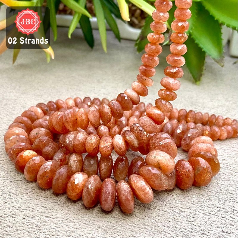 Sun Stone 6-14mm Faceted Rondelle Shape 16 Inch Long Gemstone Beads - Total 2 Strands In The Lot - SKU:158592