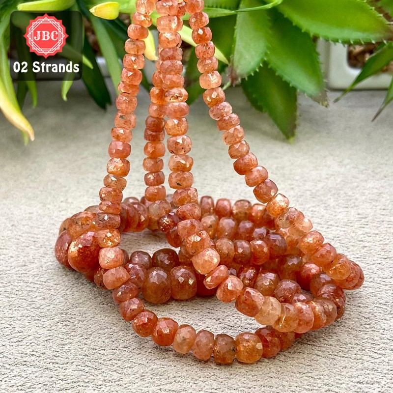 Sun Stone 5-12.5mm Faceted Rondelle Shape 16 Inch Long Gemstone Beads - Total 2 Strands In The Lot - SKU:158588