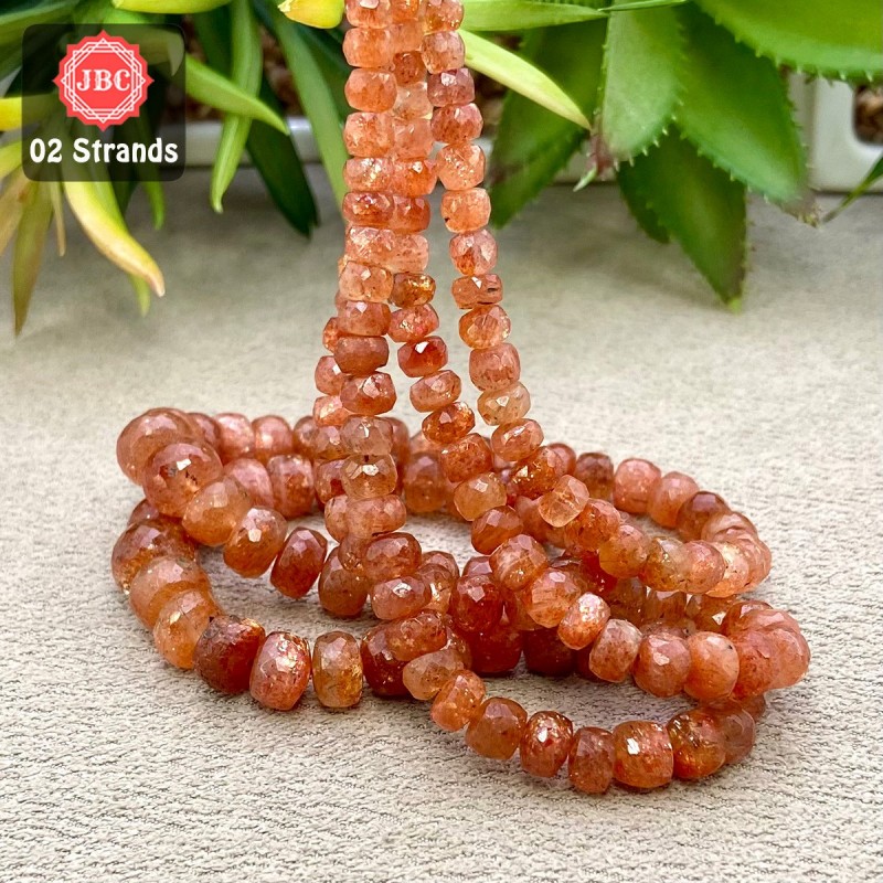 Sun Stone 5-11mm Faceted Rondelle Shape 16 Inch Long Gemstone Beads - Total 2 Strands In The Lot - SKU:158589