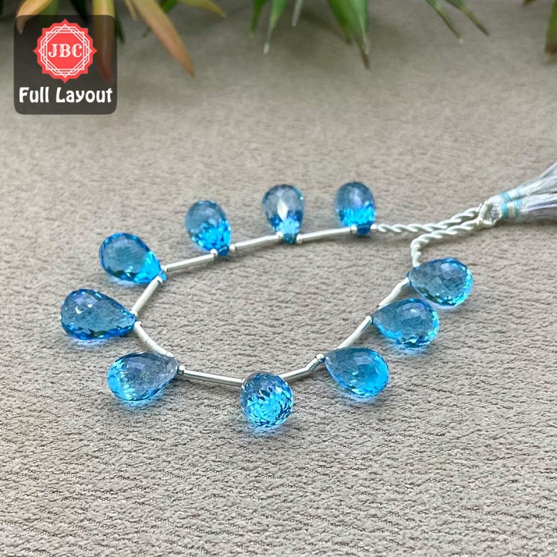 Swiss-Blue Topaz 13.5-15.5mm Faceted Drops Shape 8 Inch Long Gemstone Beads