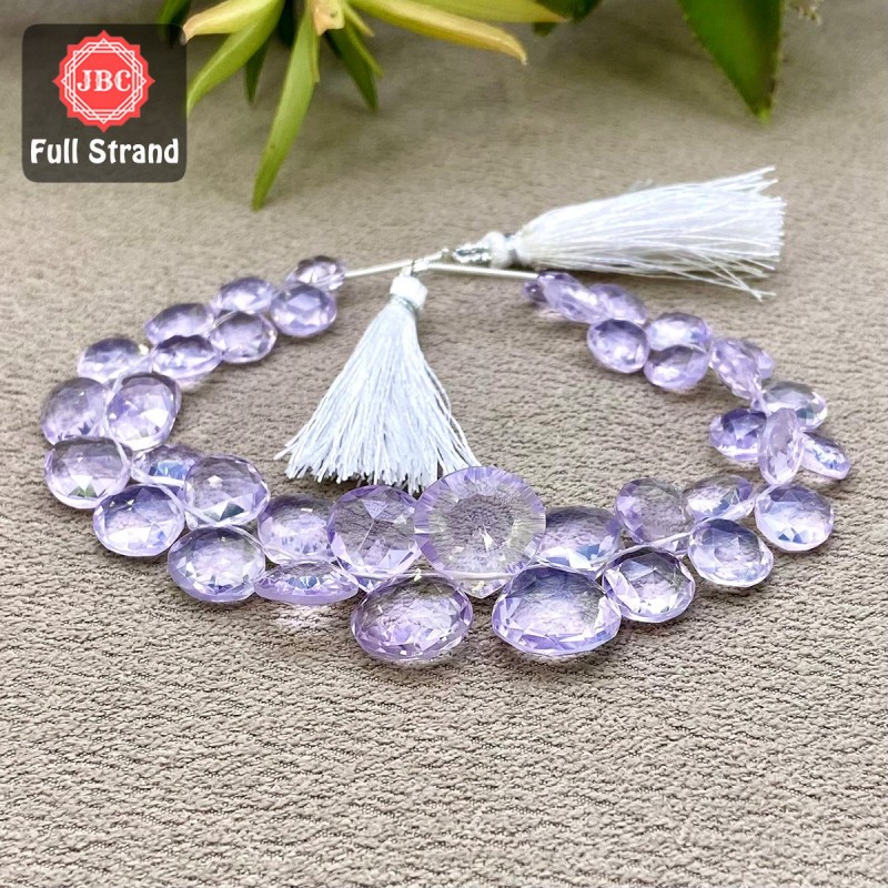 Lavender Quartz 10-16mm Faceted Heart Shape 8 Inch Long Gemstone Beads Strand - SKU:159505