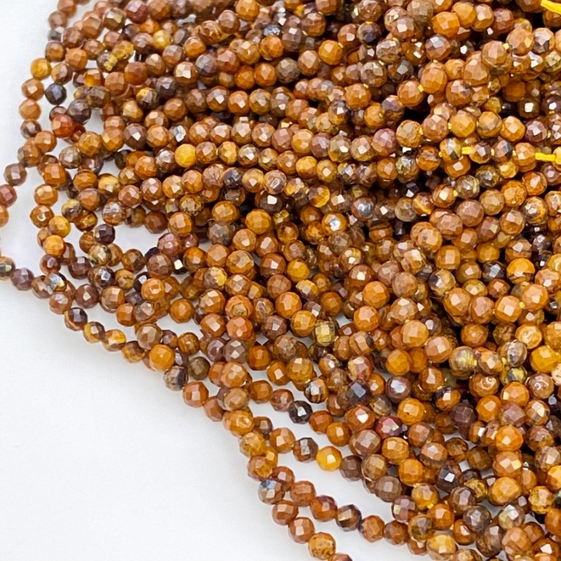 Natural Yellow Tiger Eye 2-2.5mm Micro Faceted Round AAA Grade Gemstone Beads Strand
