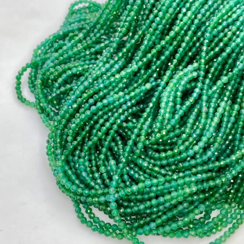 Natural Green Onyx 2-2.5mm Micro Faceted Round AAA Grade Gemstone Beads Strand