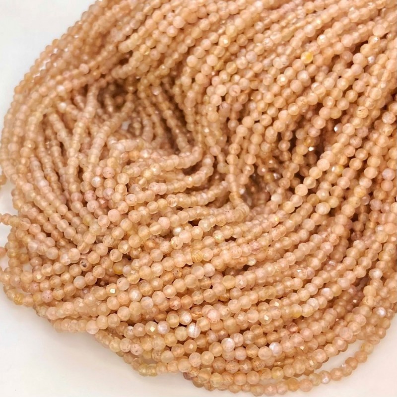 Natural Peach Moonstone 2-2.5mm Micro Faceted Round AAA Grade Gemstone Beads Strand