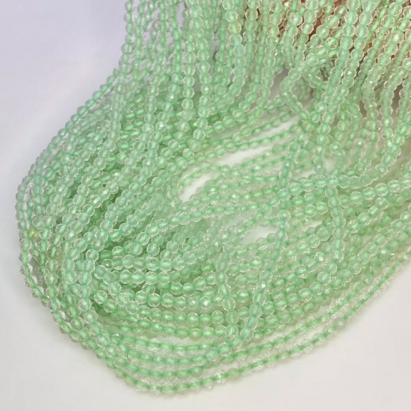 Natural Green Amethyst 2-2.5mm Micro Faceted Round AA Grade Gemstone Beads Strand
