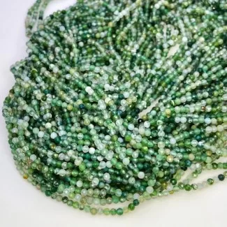 Natural Moss Agate 2-2.5mm Micro Faceted Round AA Grade Gemstone Beads Strand