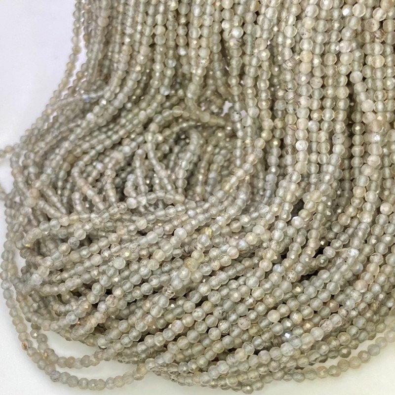 Natural Grey Moonstone 2-2.5mm Micro Faceted Round AA+ Grade Gemstone Beads Strand