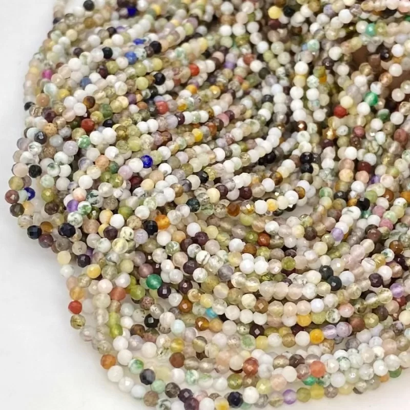 Natural Multi Stones 2-2.5mm Micro Faceted Round AA+ Grade Gemstone Beads Strand