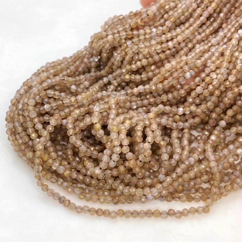 Natural Chocolate Moonstone 2-2.5mm Micro Faceted Round AA Grade Gemstone Beads Strand
