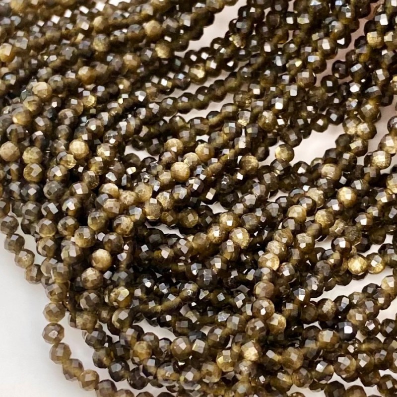 Natural Cats Eye 3-3.5mm Micro Faceted Round AA+ Grade Gemstone Beads Strand