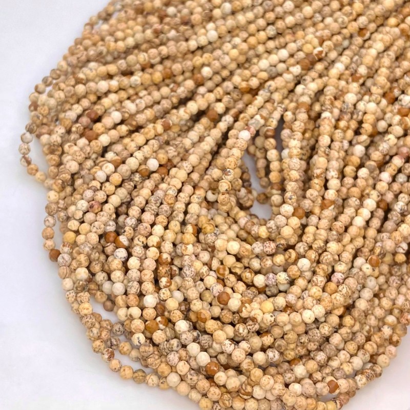 Natural Camel Jasper 3-3.5mm Micro Faceted Round AA Grade Gemstone Beads Strand