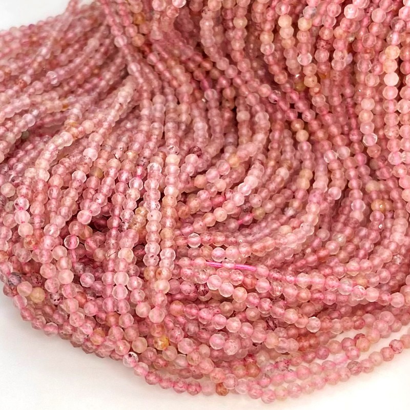 Natural Strawberry Quartz 3-3.5mm Micro Faceted Round AA Grade Gemstone Beads Strand