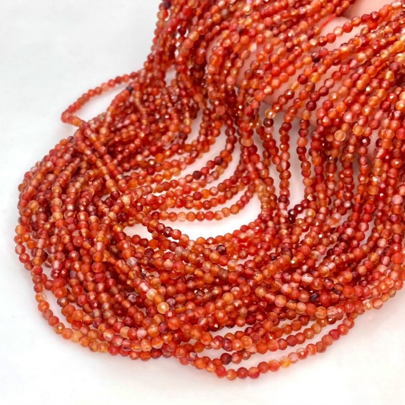 Natural Carnelian 3-3.5mm Micro Faceted Round AA Grade Gemstone Beads Strand