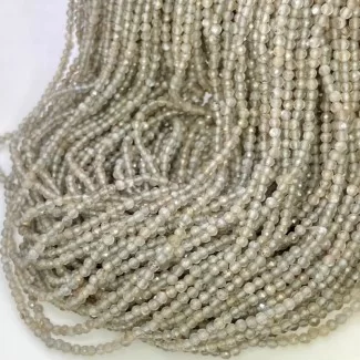 Natural Grey Moonstone 3-3.5mm Micro Faceted Round AA+ Grade Gemstone Beads Strand