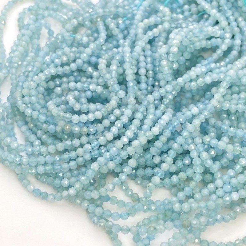 Natural Milky Aquamarine 3-3.5mm Micro Faceted Round AA+ Grade Gemstone Beads Strand