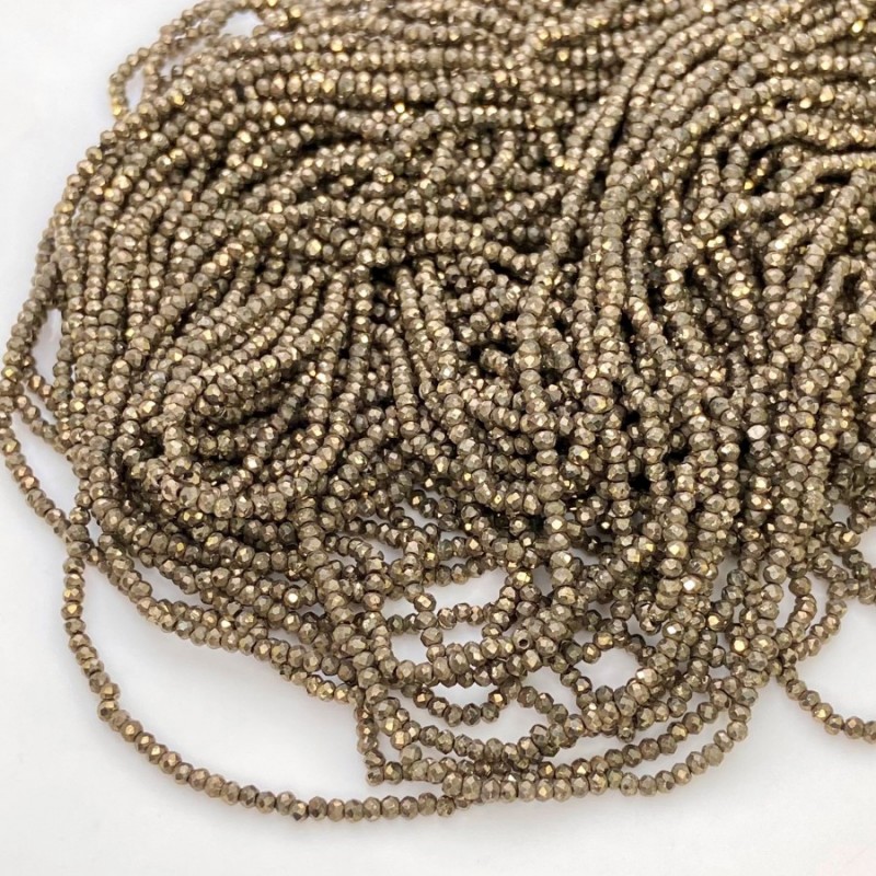 Natural Pyrite 3-3.5mm Micro Faceted Rondelle AAA Grade Gemstone Beads Strand