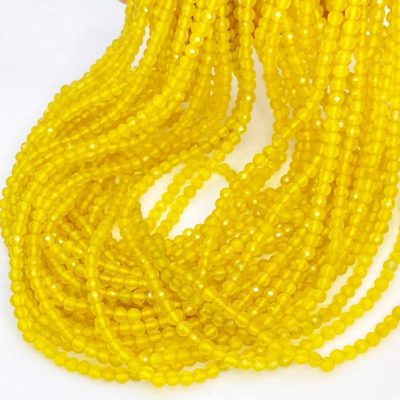 Natural Yellow Onyx 2-2.5mm Micro Faceted Round AAA Grade Gemstone Beads Strand