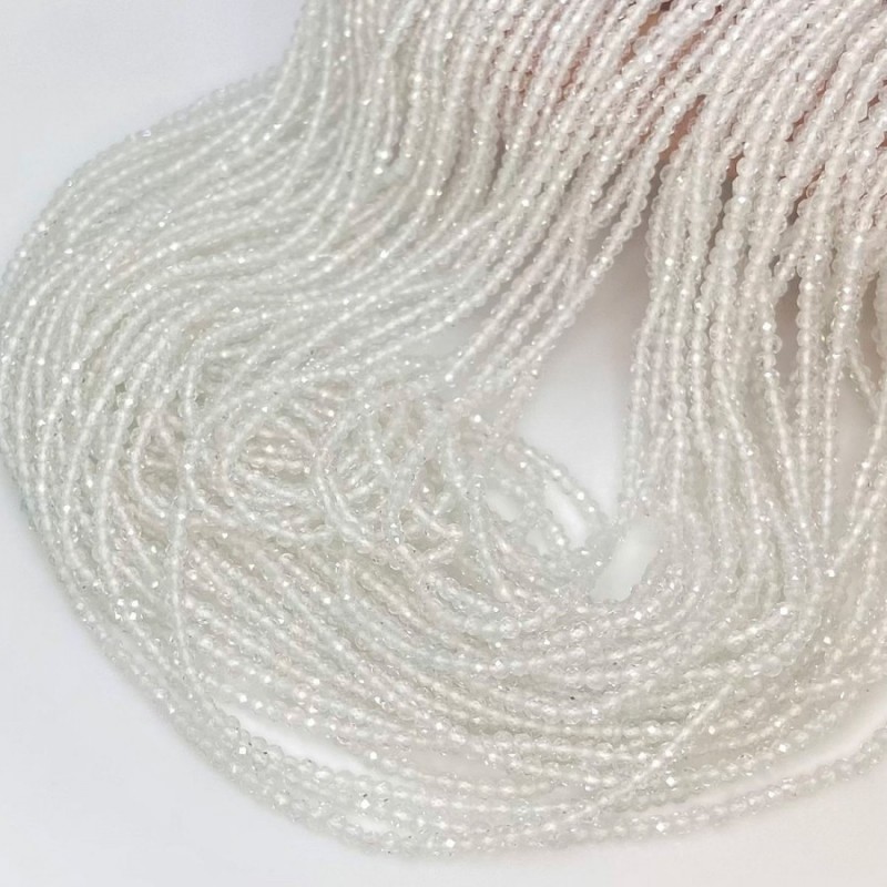 Natural White Topaz 3-3.5mm Micro Faceted Round AAA Grade Gemstone Beads Strand