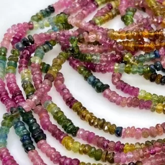 Natural Multi Color Tourmaline 4-4.5mm Faceted Rondelle AA Grade Gemstone Beads Strand