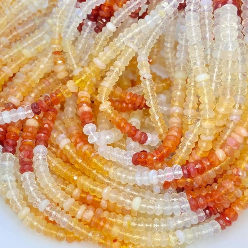 Natural Fire Opal 4.5-5mm Faceted Rondelle AA Grade Gemstone Beads Strand